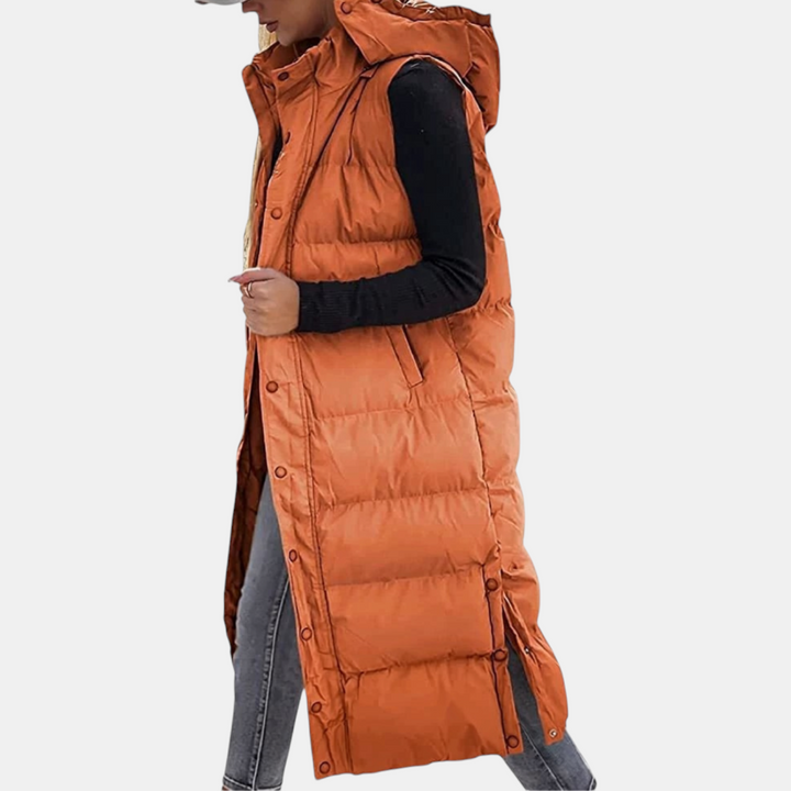 Pia | Long hooded puffer vest for women