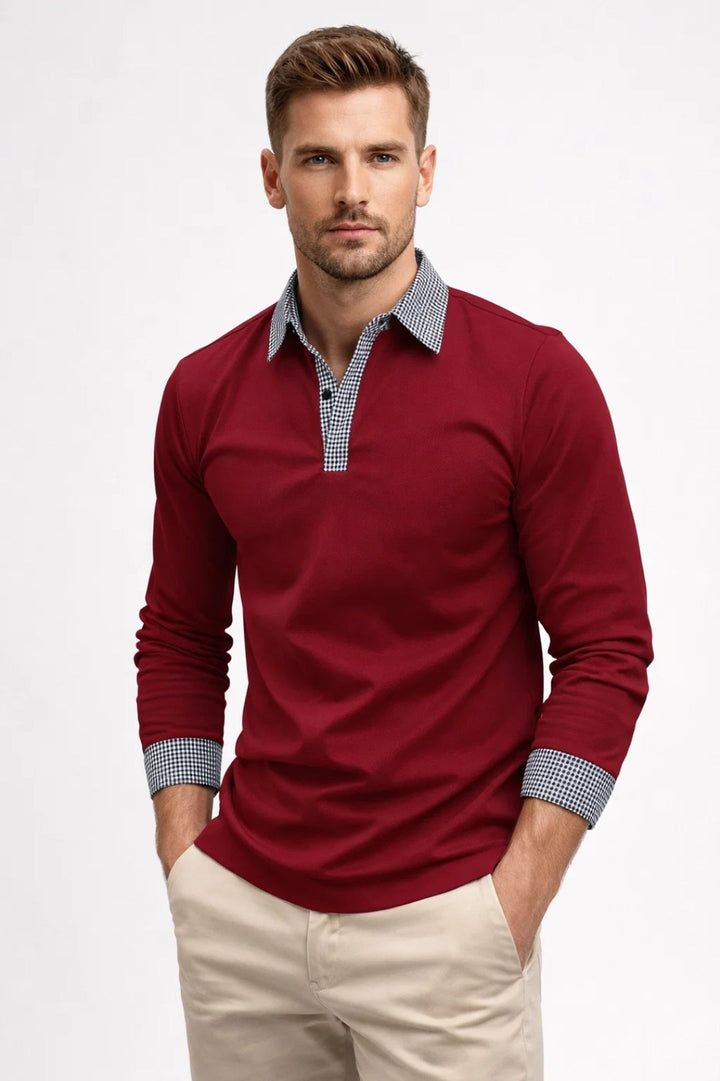 Ethan Contrast Collar Long Sleeve Polo