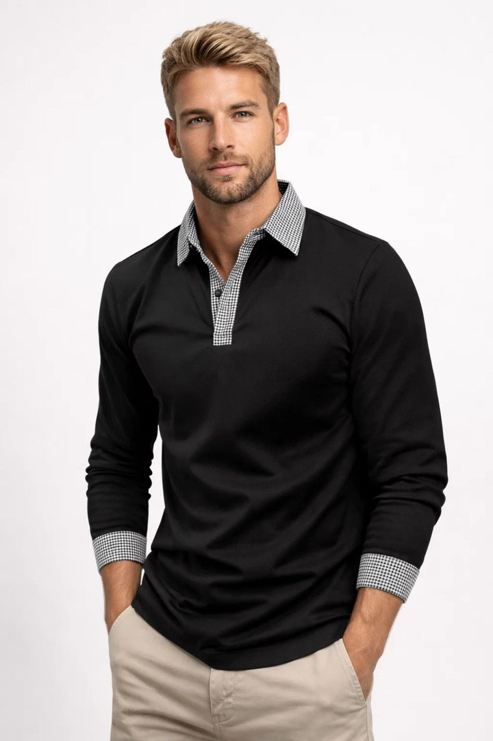 Ethan Contrast Collar Long Sleeve Polo
