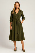 Olivia Belted Wrap Midi Dress