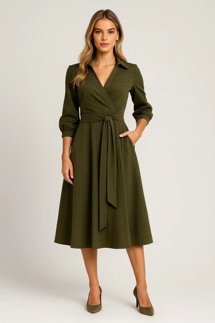 Olivia Belted Wrap Midi Dress