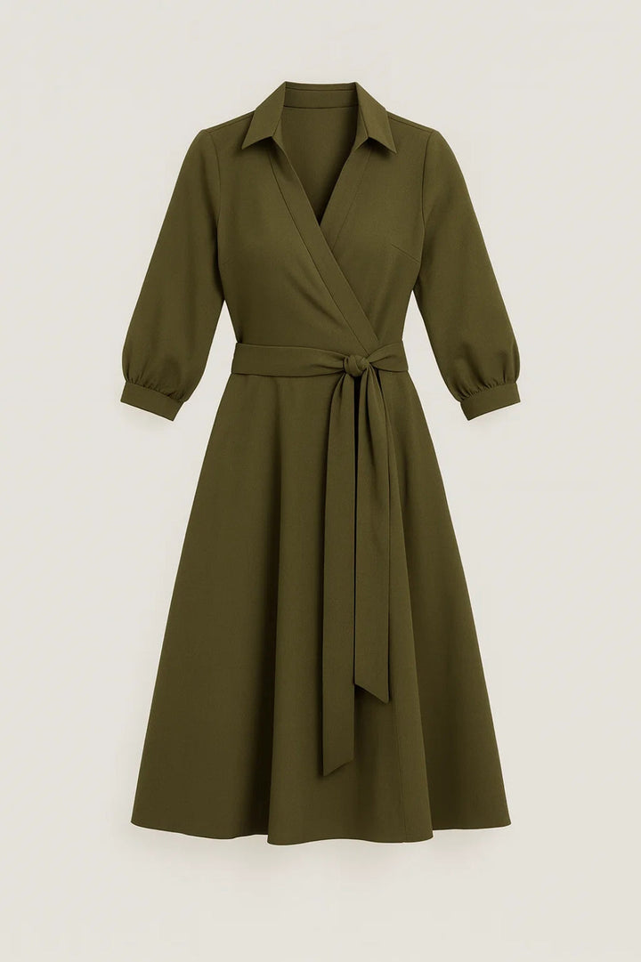 Olivia Belted Wrap Midi Dress