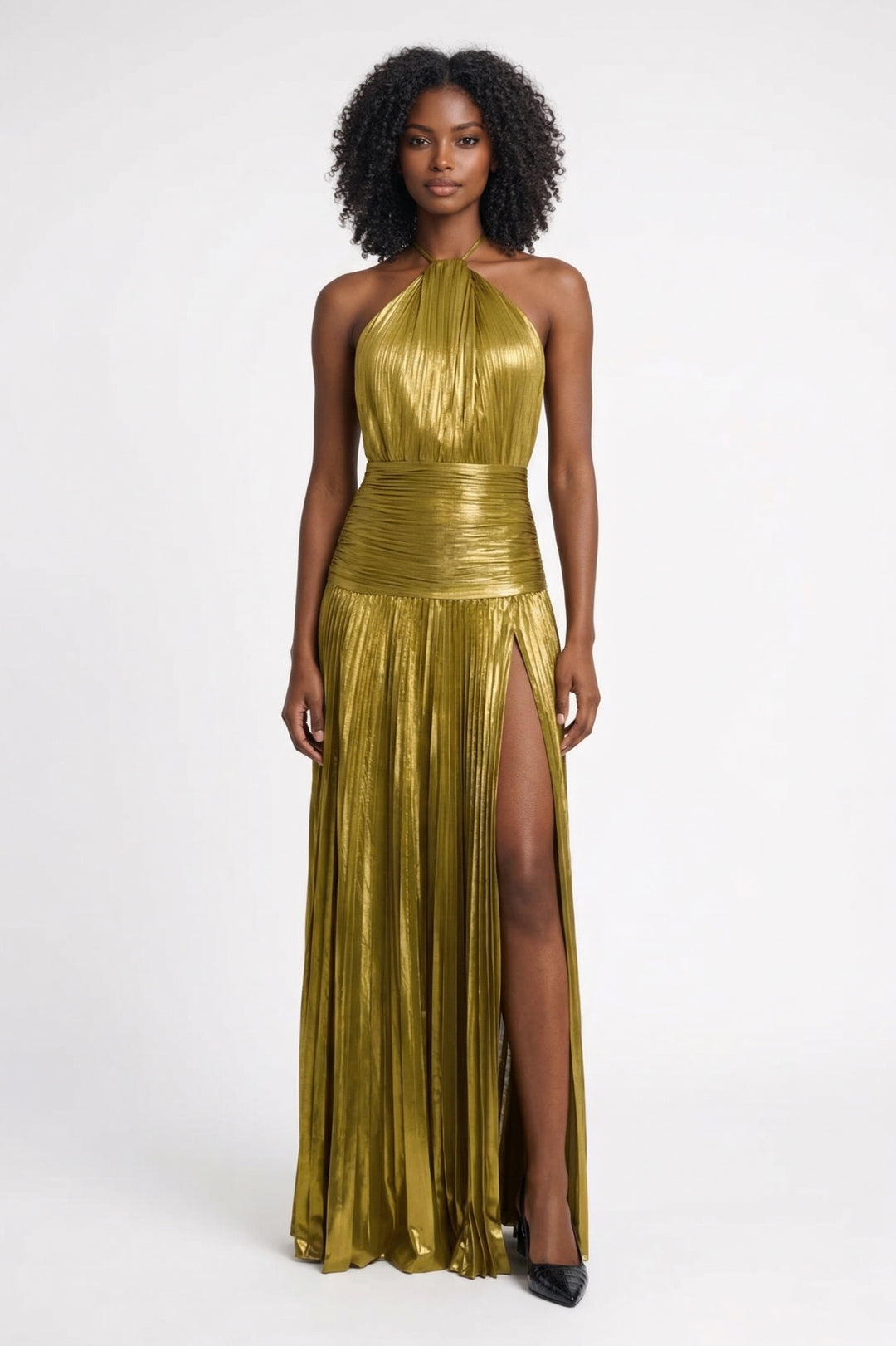 Nora Pleated Halter Maxi Dress