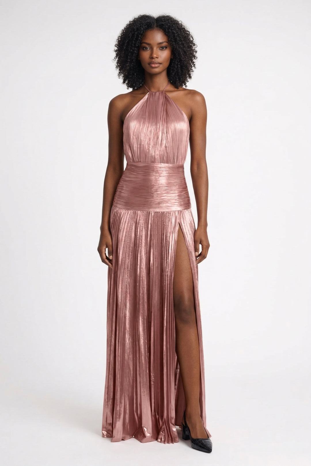 Nora Pleated Halter Maxi Dress