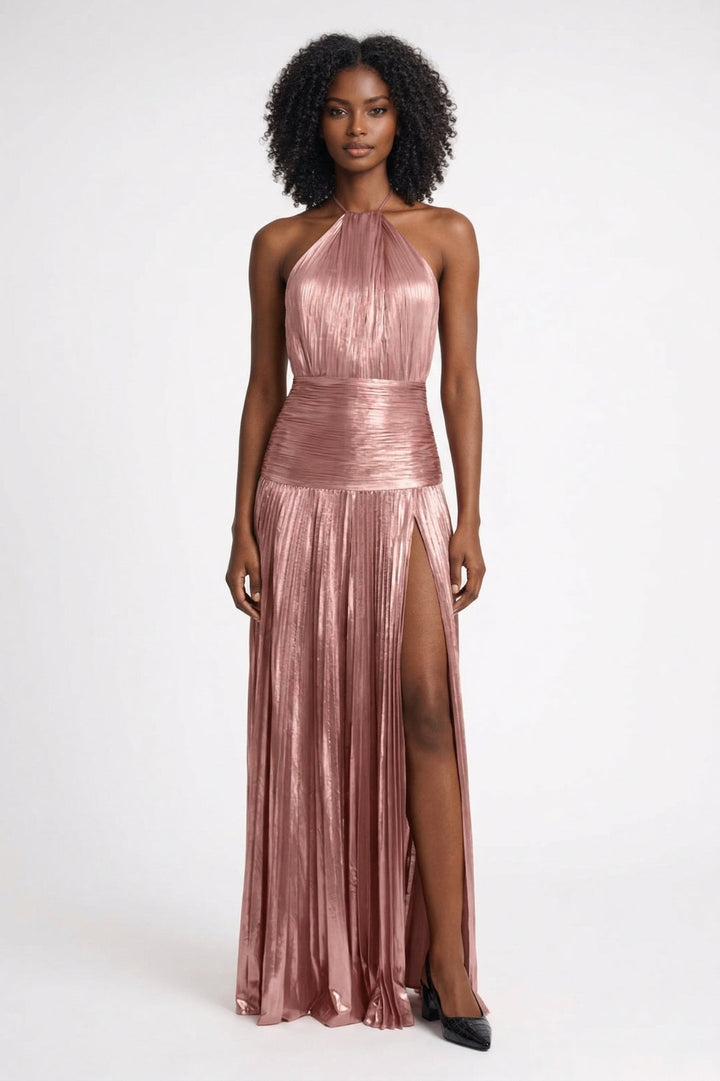 Nora Pleated Halter Maxi Dress