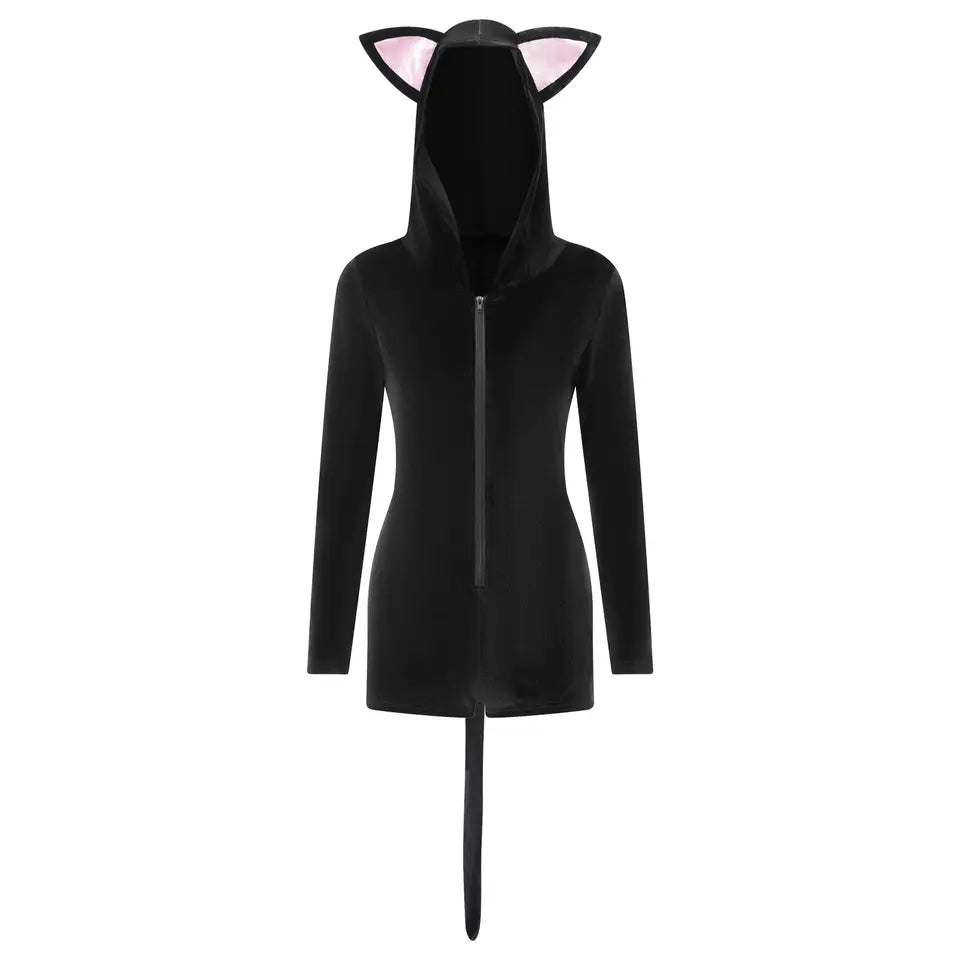 Adelaide | Women cow cat hooded pajama romper