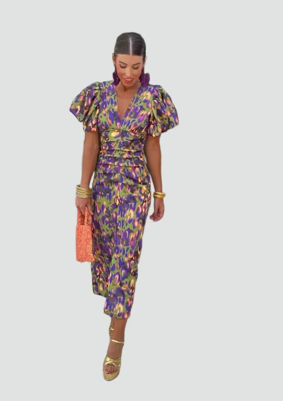 Ava | Floral Puff Sleeve Midi Dress