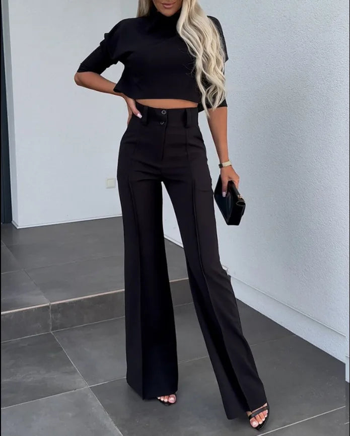 Novalee | Crop top and pants set - Black