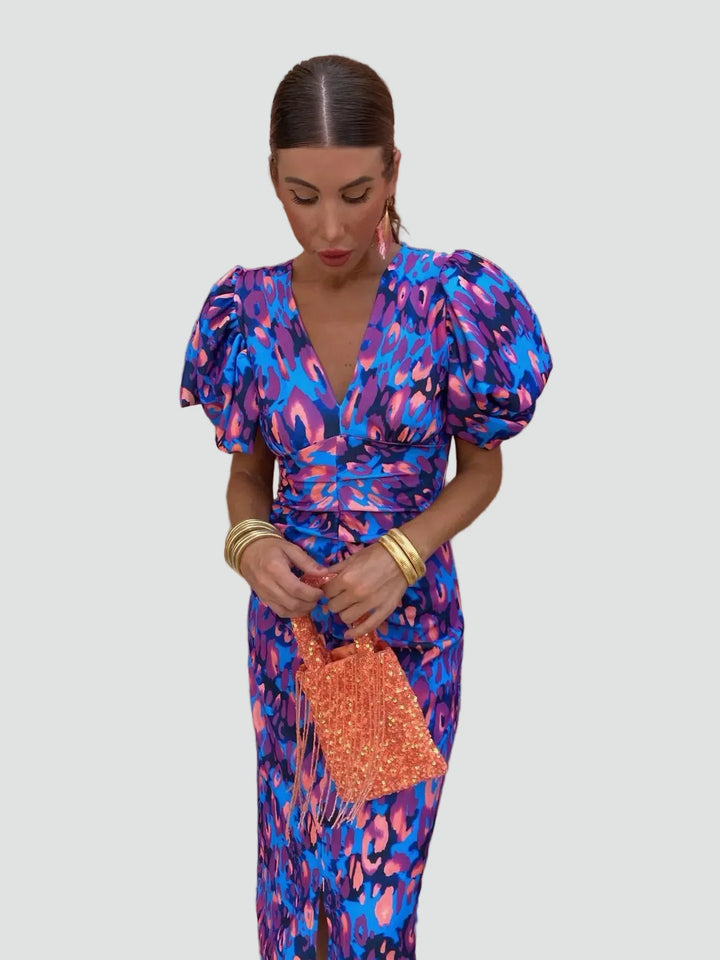 Ava | Floral Puff Sleeve Midi Dress