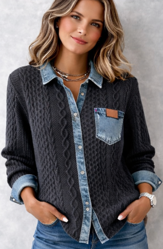 Delaney | Cable Knit Denim Shirt