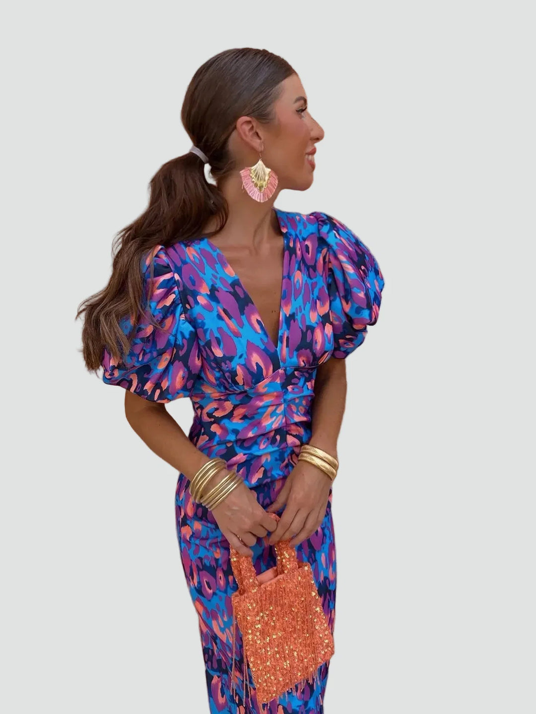 Ava | Floral Puff Sleeve Midi Dress