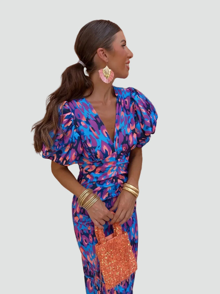 Ava | Floral Puff Sleeve Midi Dress