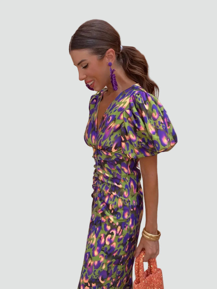 Ava | Floral Puff Sleeve Midi Dress