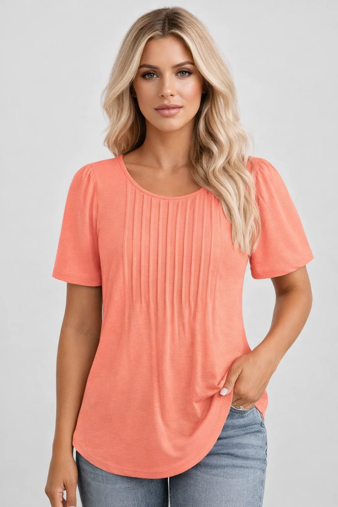 Grace Pleated Front Short Sleeve Top