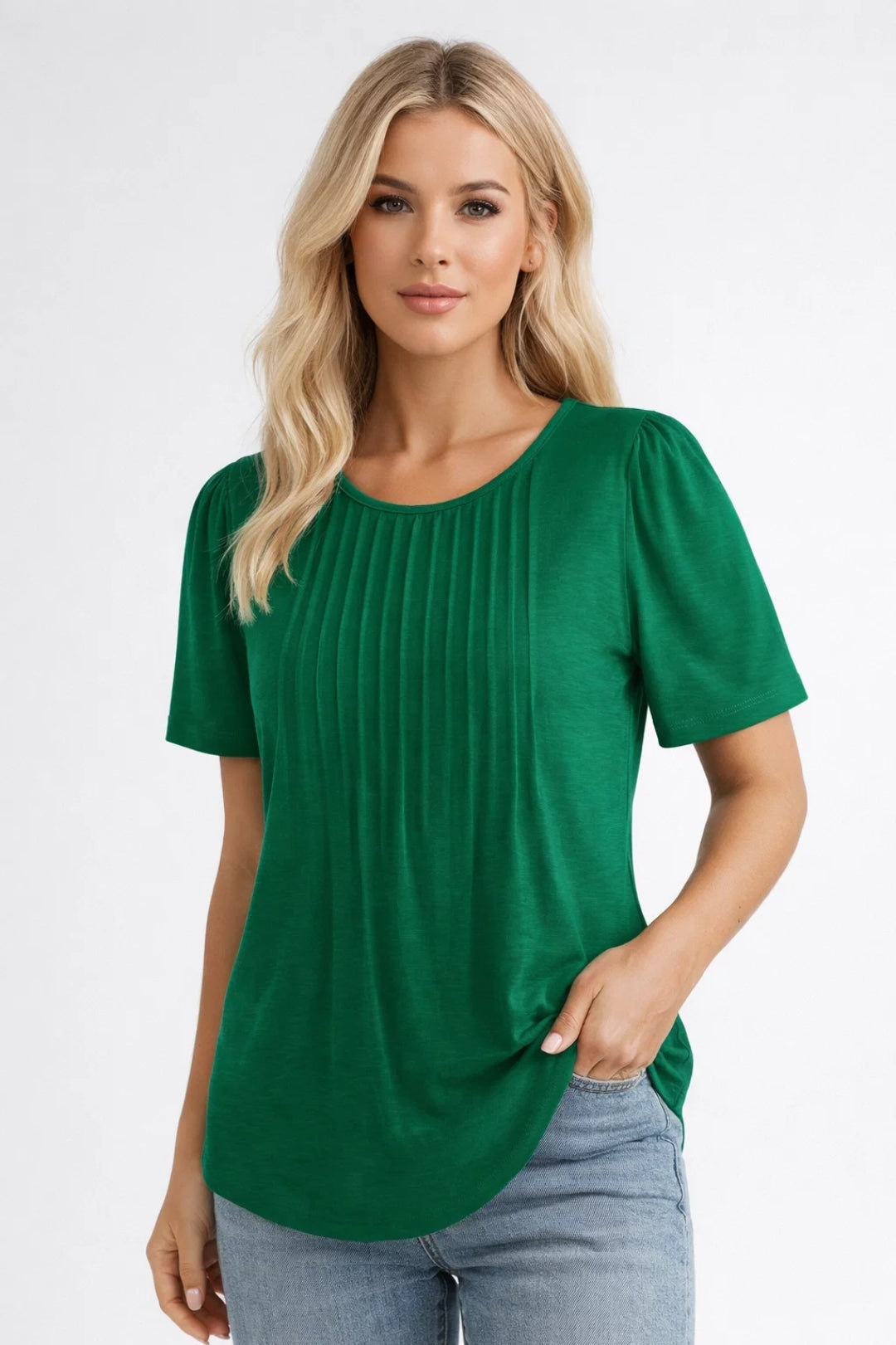 Grace Pleated Front Short Sleeve Top