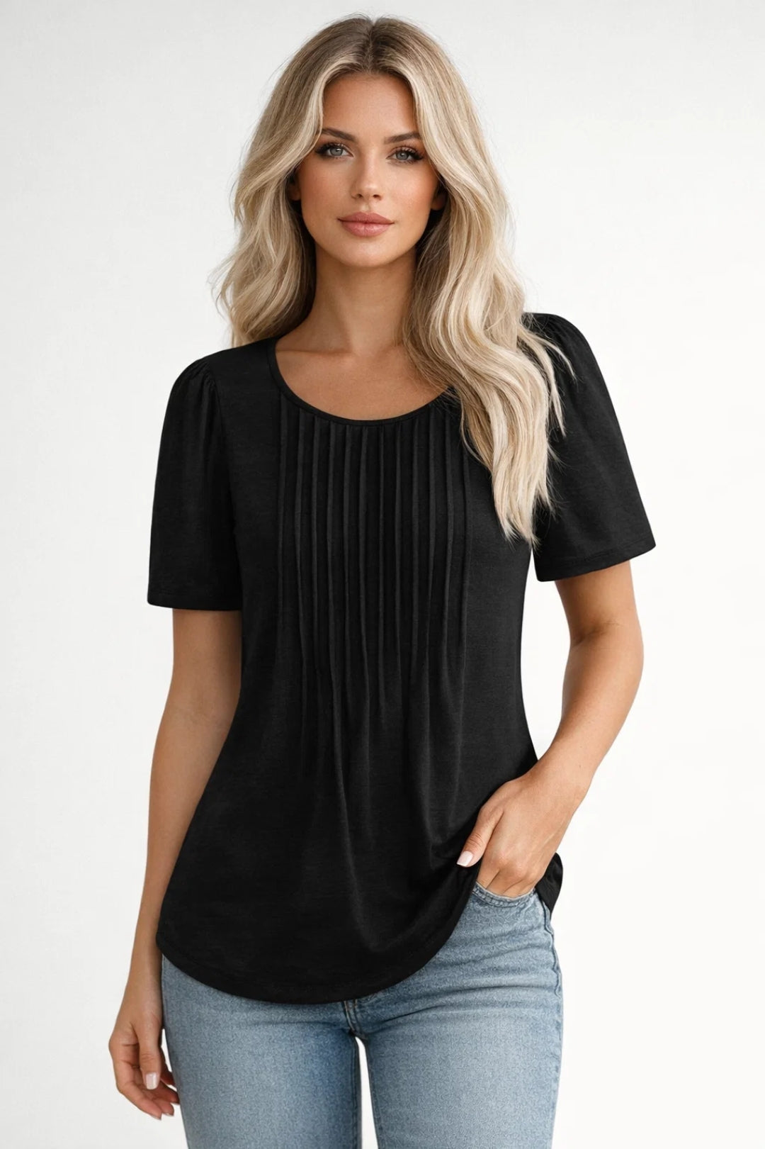Grace Pleated Front Short Sleeve Top