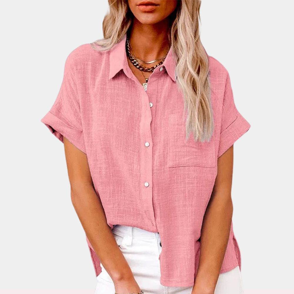 Women's Breezy Cotton Linen Button-Up Blouse