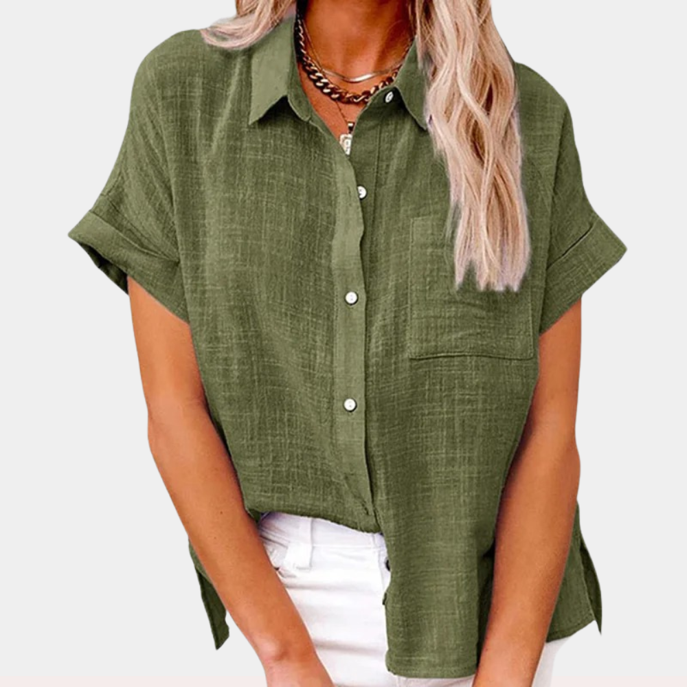 Women's Breezy Cotton Linen Button-Up Blouse