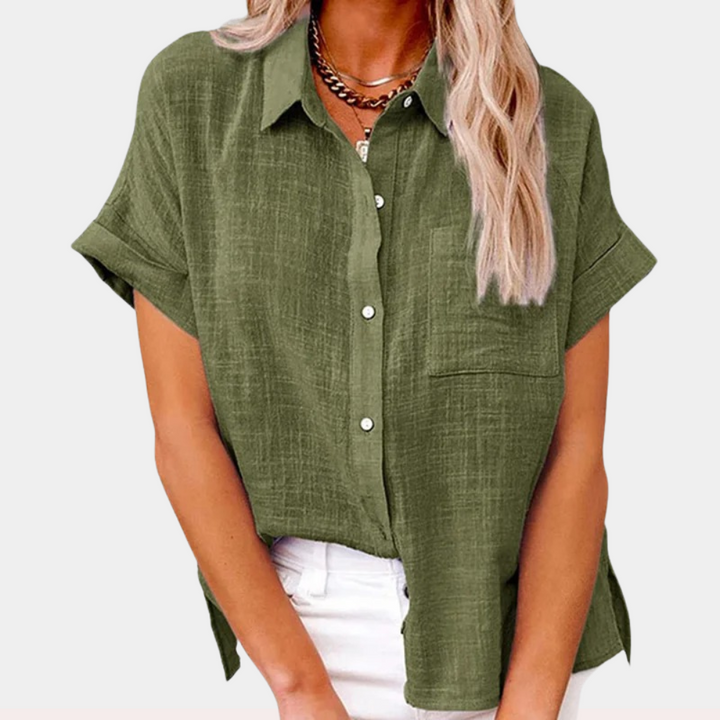 Women's Breezy Cotton Linen Button-Up Blouse