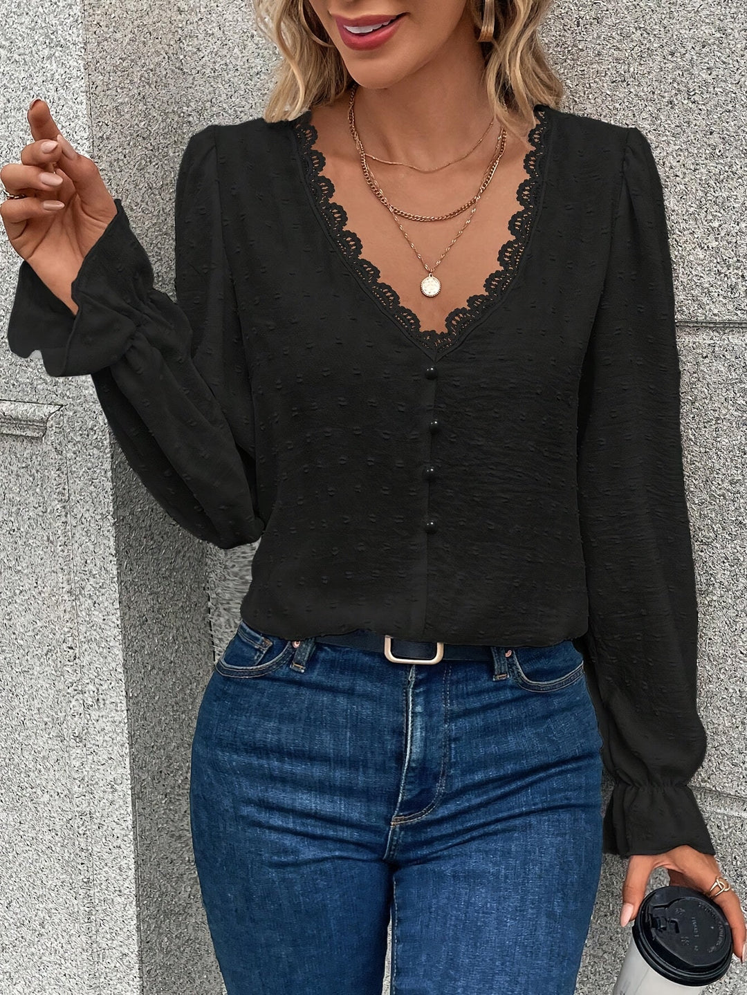 Elowen | Lace Trim Everyday Blouse