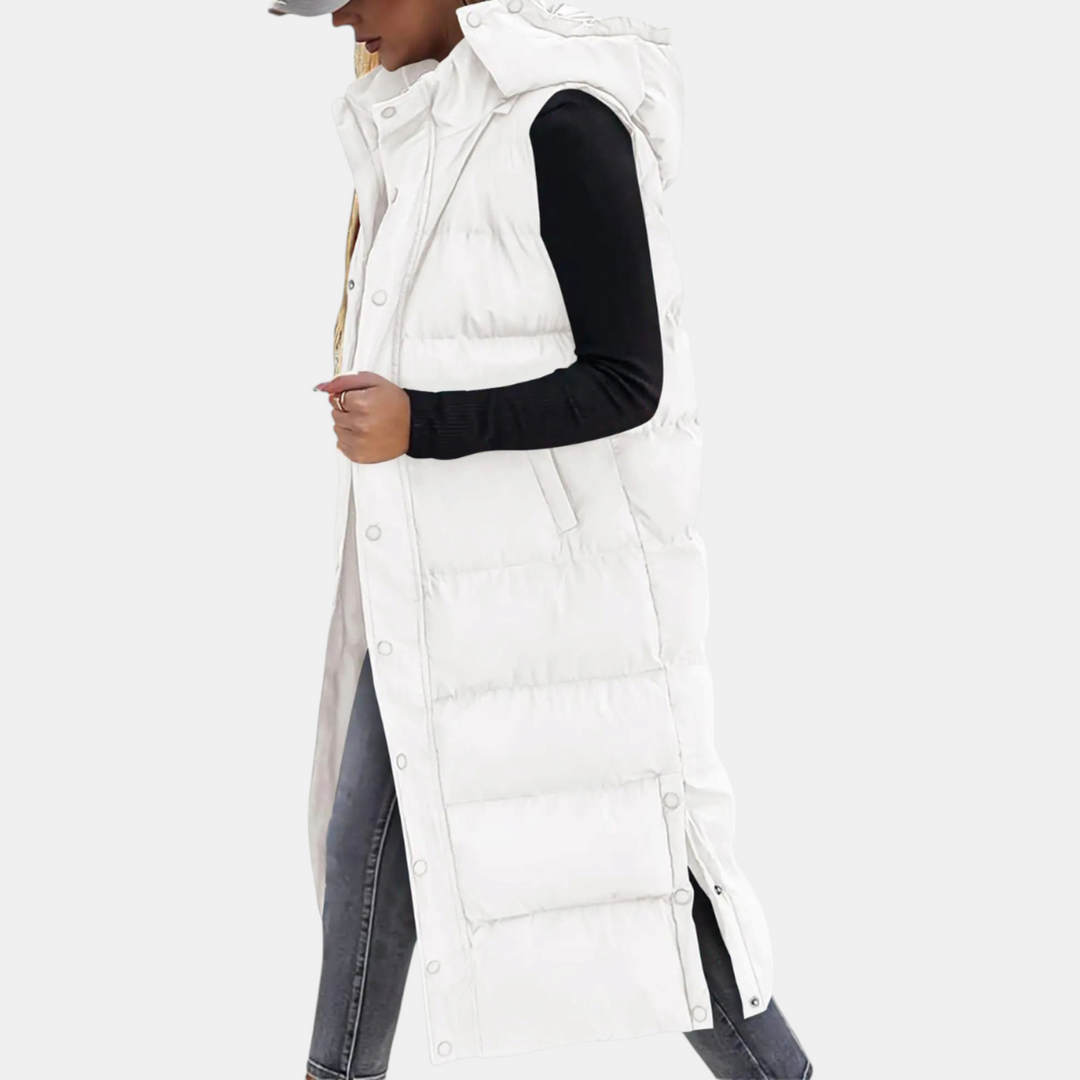 Pia | Long hooded puffer vest for women