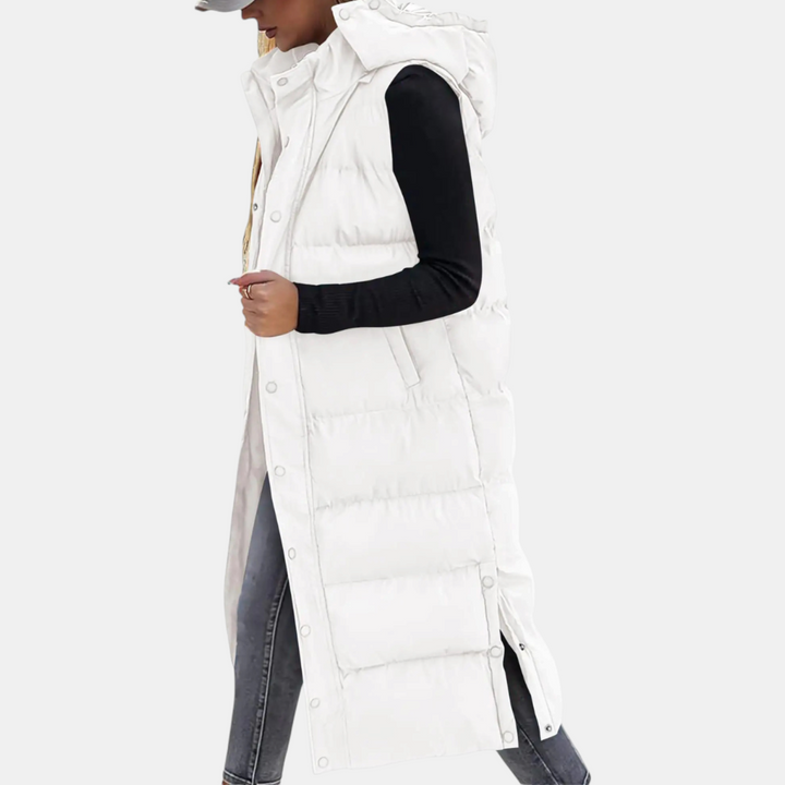 Pia | Long hooded puffer vest for women