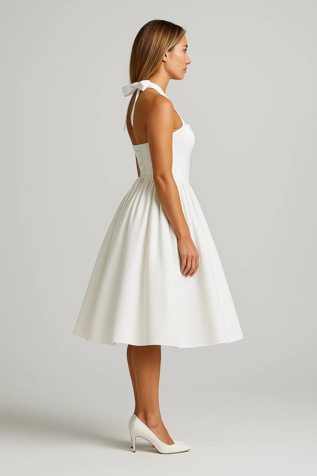 Harper | Open-Back Halter Midi Dress-EMMERI