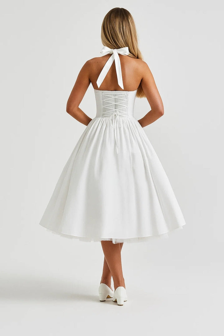 Harper | Open-Back Halter Midi Dress-EMMERI
