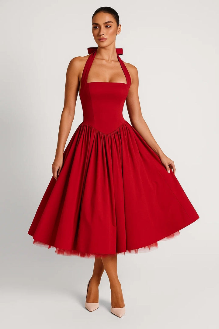 Harper | Open-Back Halter Midi Dress-EMMERI