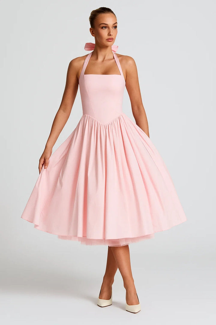 Harper | Open-Back Halter Midi Dress-EMMERI