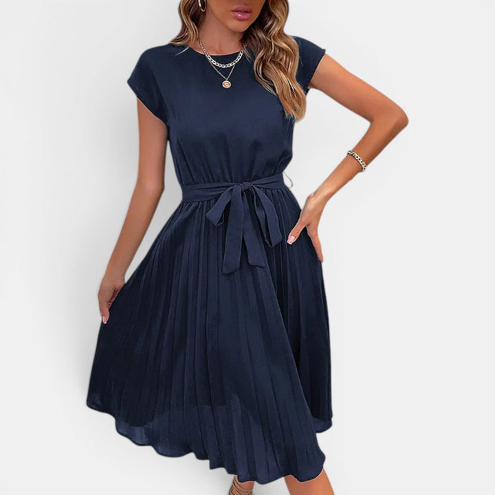 Elena | Pleated Waist-Tie Midi Dress
