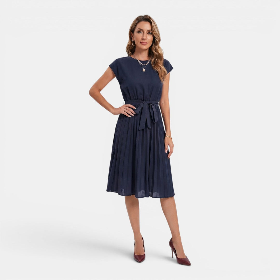 Elena | Pleated Waist-Tie Midi Dress