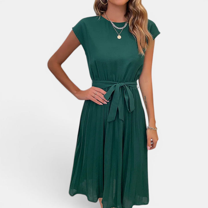 Elena | Pleated Waist-Tie Midi Dress