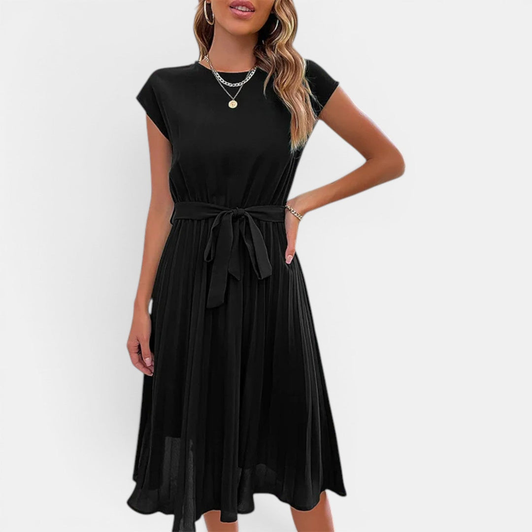 Elena | Pleated Waist-Tie Midi Dress
