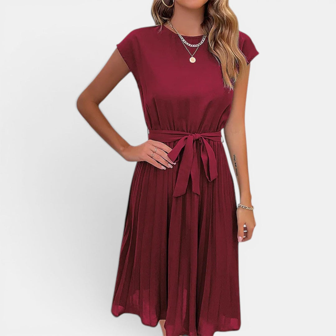 Elena | Pleated Waist-Tie Midi Dress