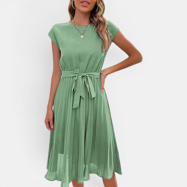 Elena | Pleated Waist-Tie Midi Dress