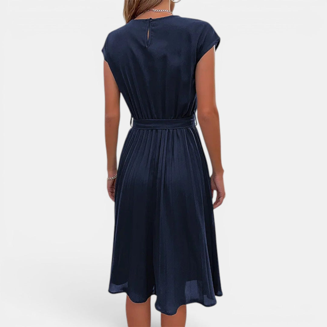 Elena | Pleated Waist-Tie Midi Dress