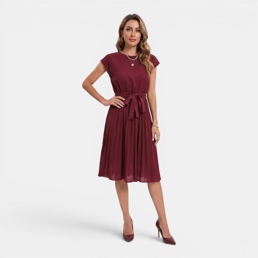 Elena | Pleated Waist-Tie Midi Dress
