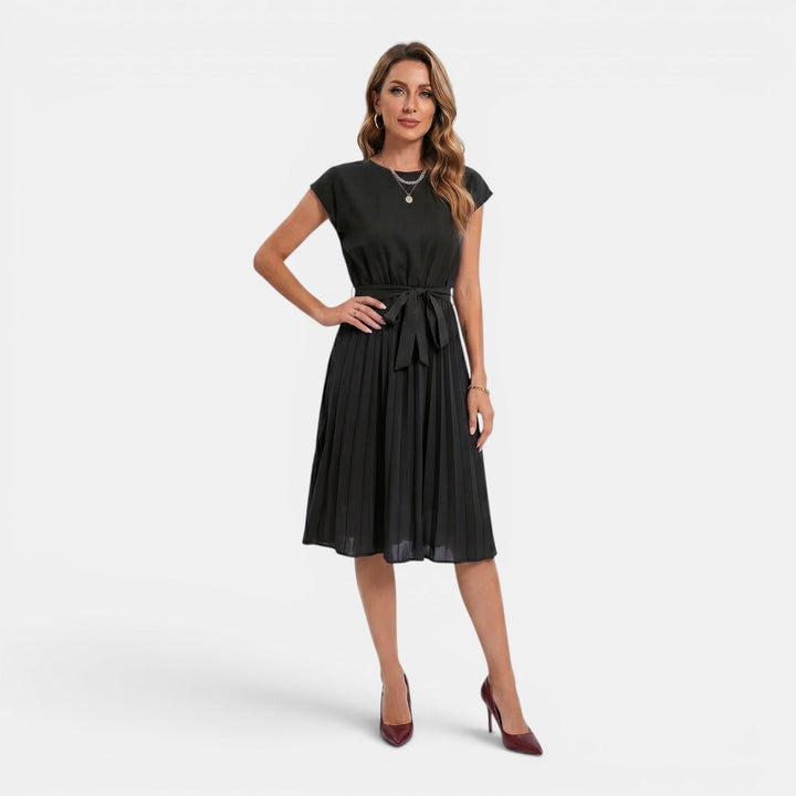 Elena | Pleated Waist-Tie Midi Dress