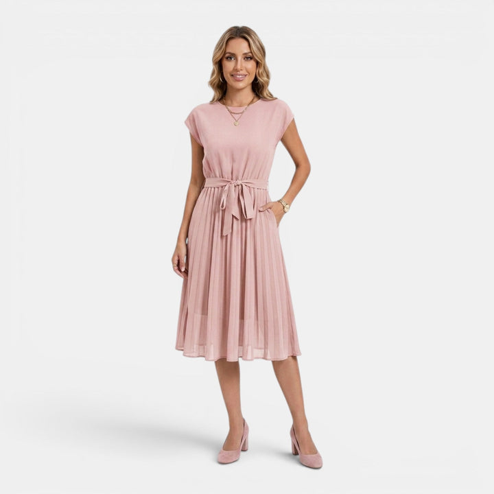Elena | Pleated Waist-Tie Midi Dress