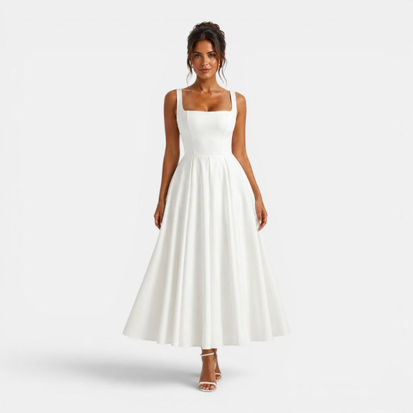 Ruby | Robe midi à bretelles et ourlet volumineux