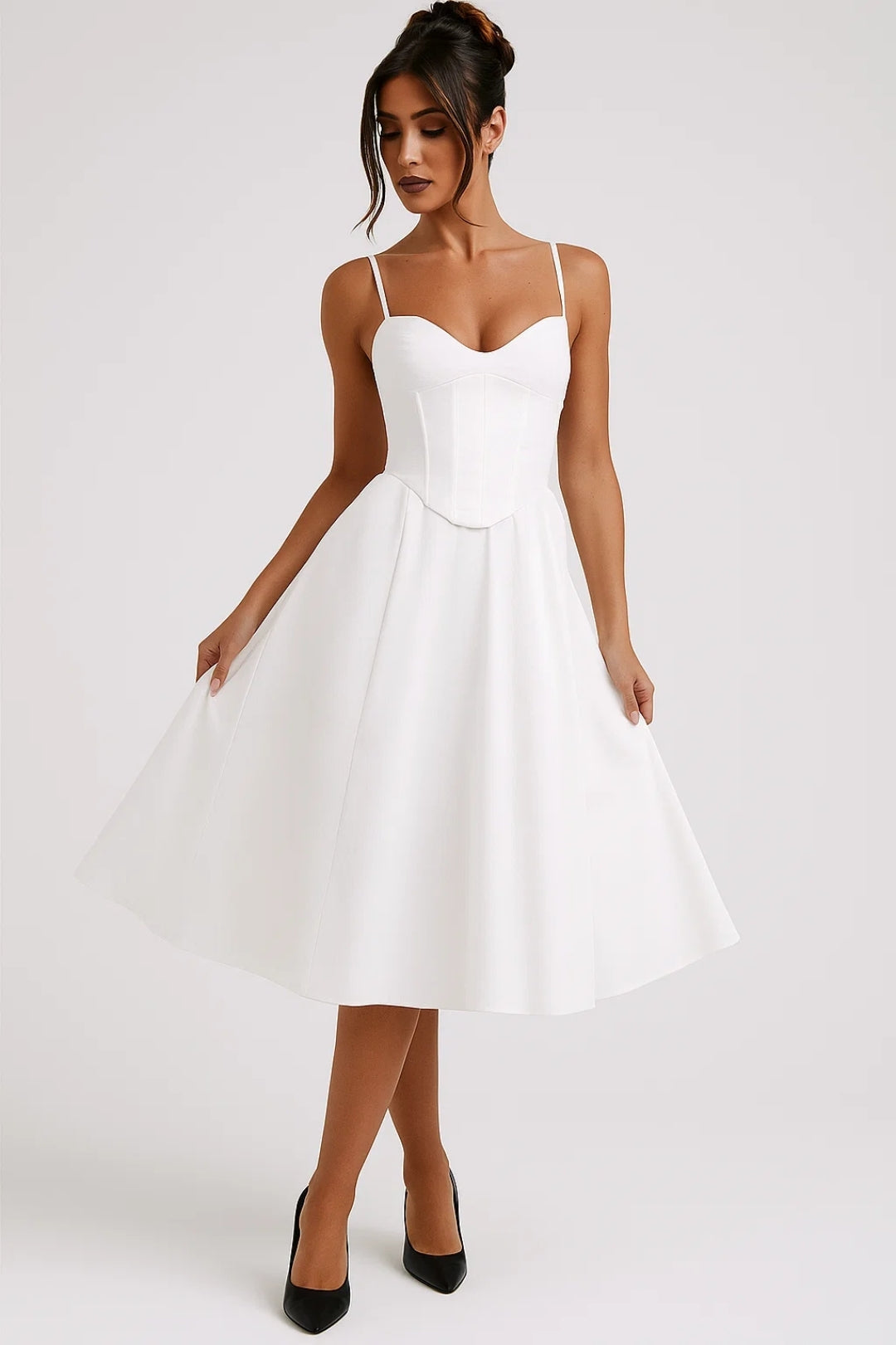 Ava | Romantic Bustier Midi Dress-EMMERI