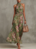 Clara | Floral Halter Maxi Dress with Cinched Waist