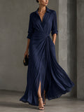 Isabella | Robe longue bleu marine à col en V et taille nouée