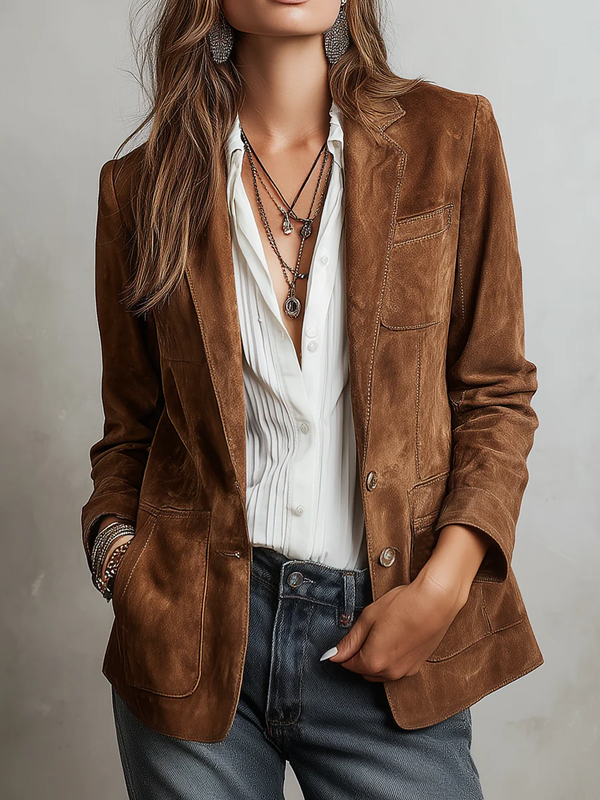 Winifred | Veste vintage en daim contrasté