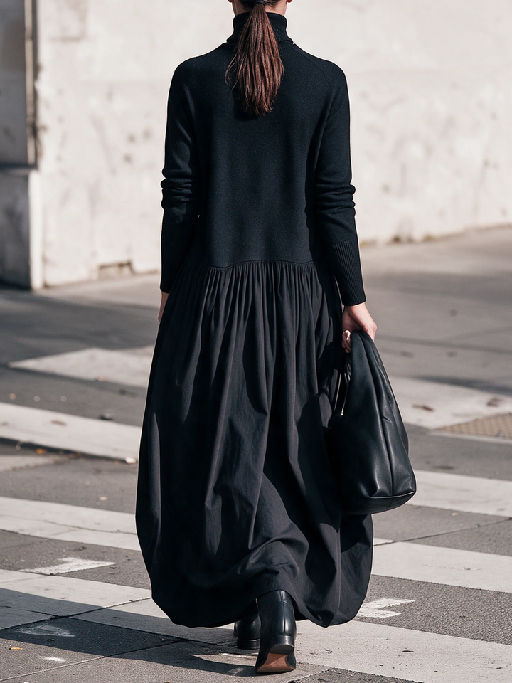 Woman wearing oversized maxi dress with pockets