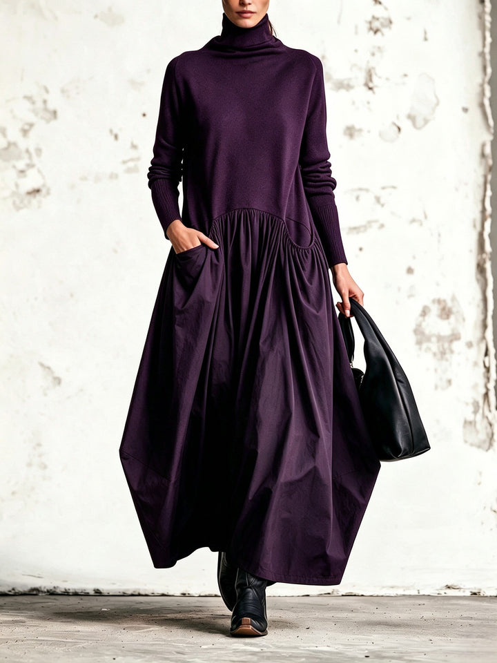 Woman wearing oversized maxi dress with pockets