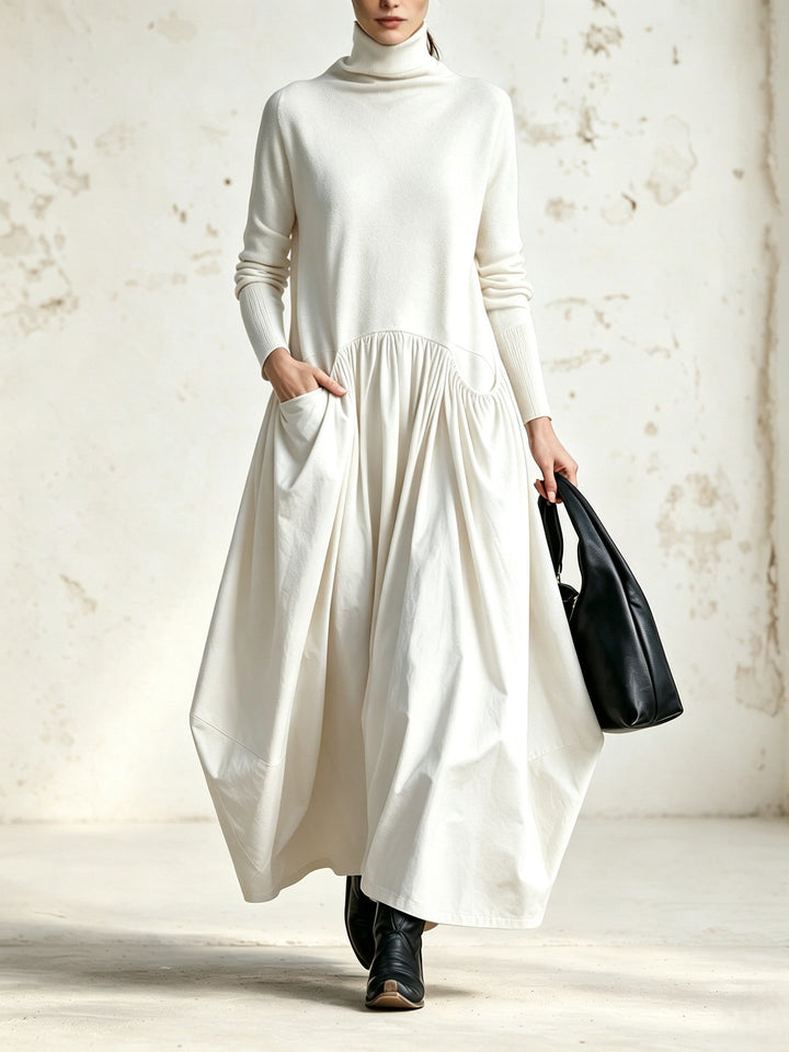 Woman wearing oversized maxi dress with pockets