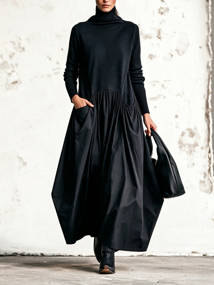 Woman wearing oversized maxi dress with pockets