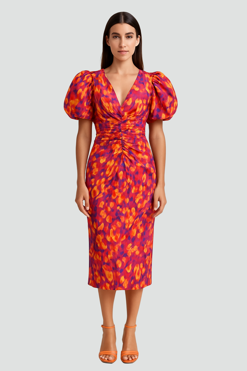 Ava | Floral Puff Sleeve Midi Dress